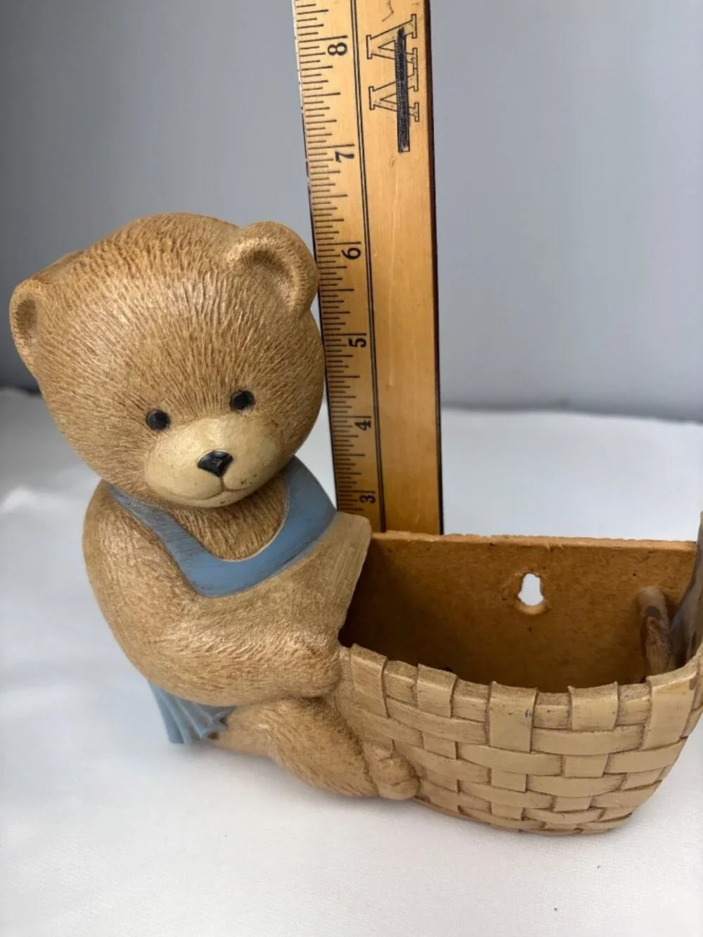 Burwood Bear Wall Planters Pair Blue Overalls Cute Rustic Décor USA Made